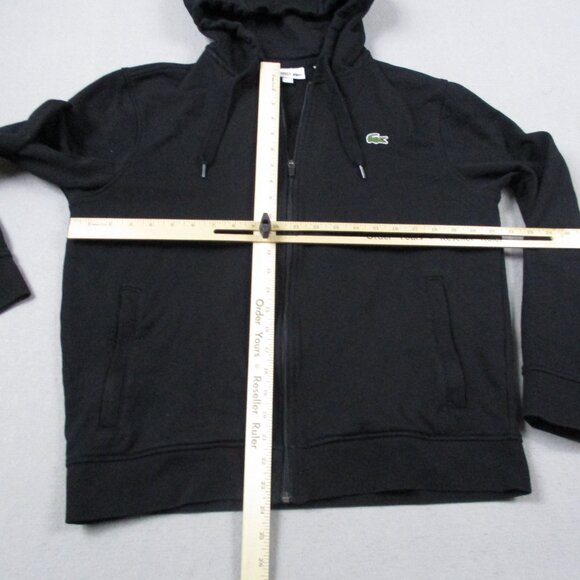 Lacoste Sport Jacket Mens Large Black 4 Lightweight Bi Material Hoodie Full Zip - Picture 2 of 9